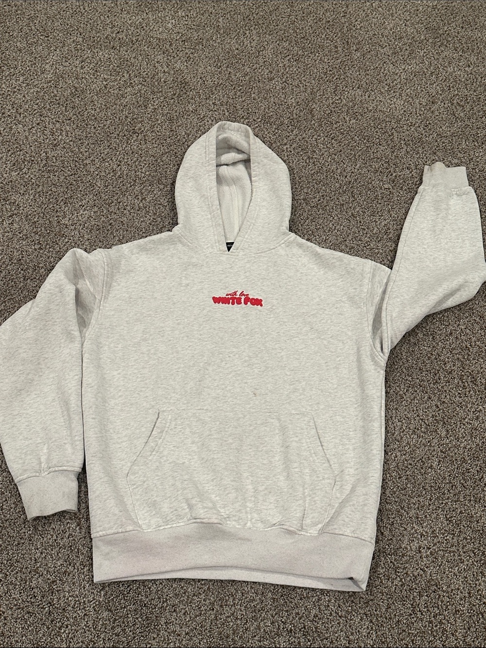 White Fox Boutique Heather Gray Hoodie with Red Logo